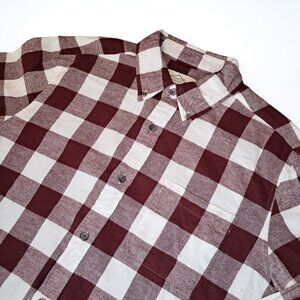 St. John's Bay Mens Long Sleeve Classic Fit Flannel Maroon White Size Medium